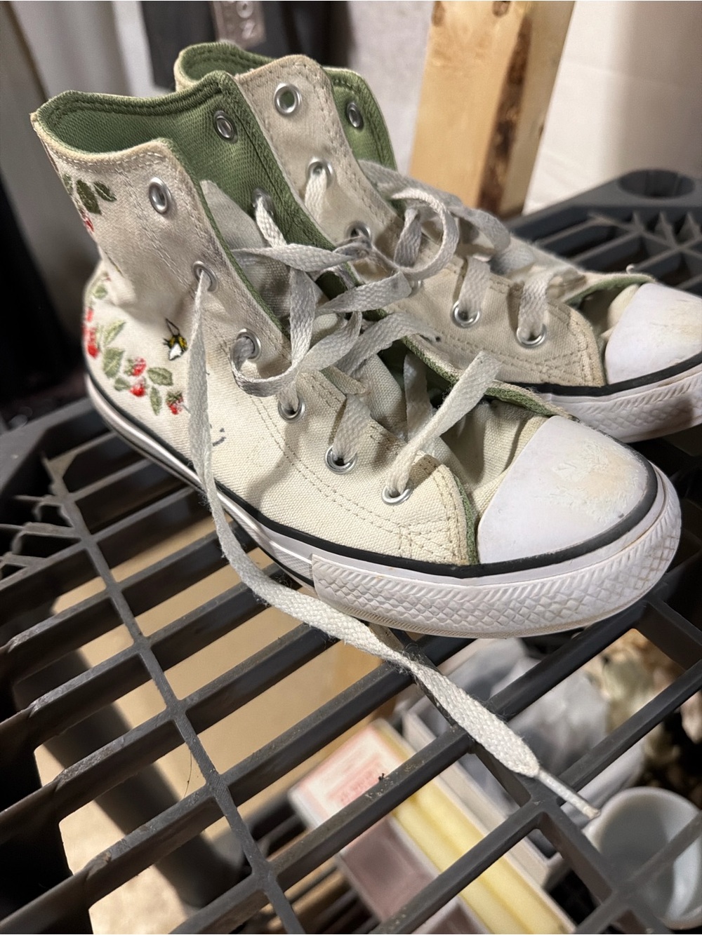 Converse Kids High-Top Sneakers in Cream with Green Accents
